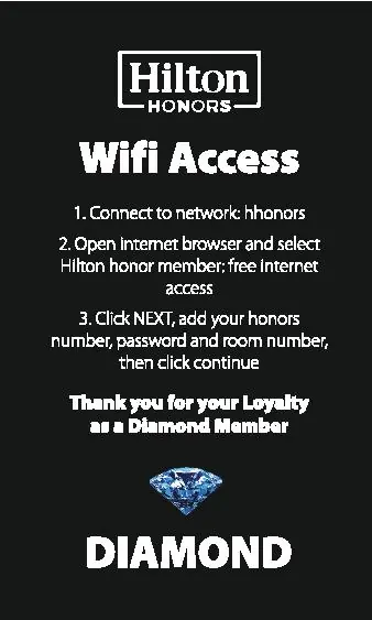 Hilton Honors in-room wifi card