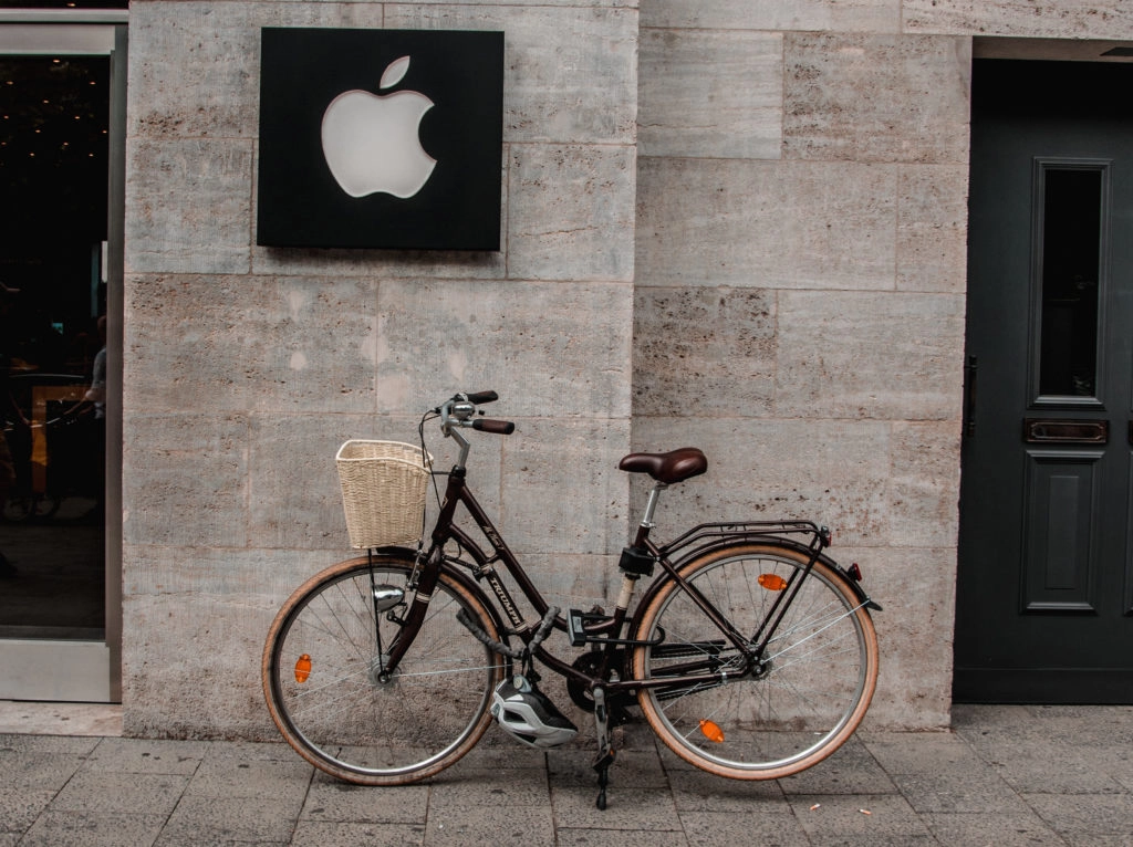 Apple logo on building wall