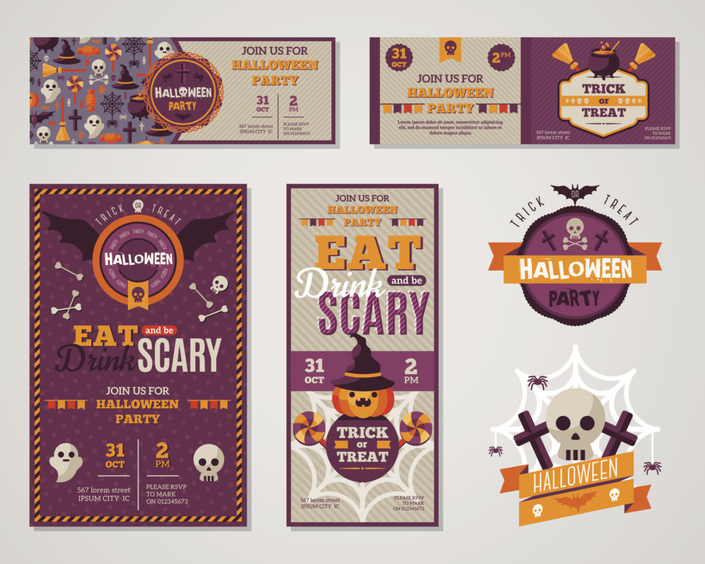 Set Of Happy HalloweenGreeting Cards or Flyers.