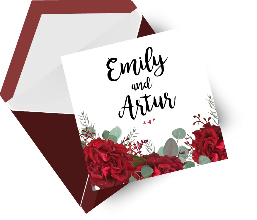 party invitation example with red envelope and floral pattern